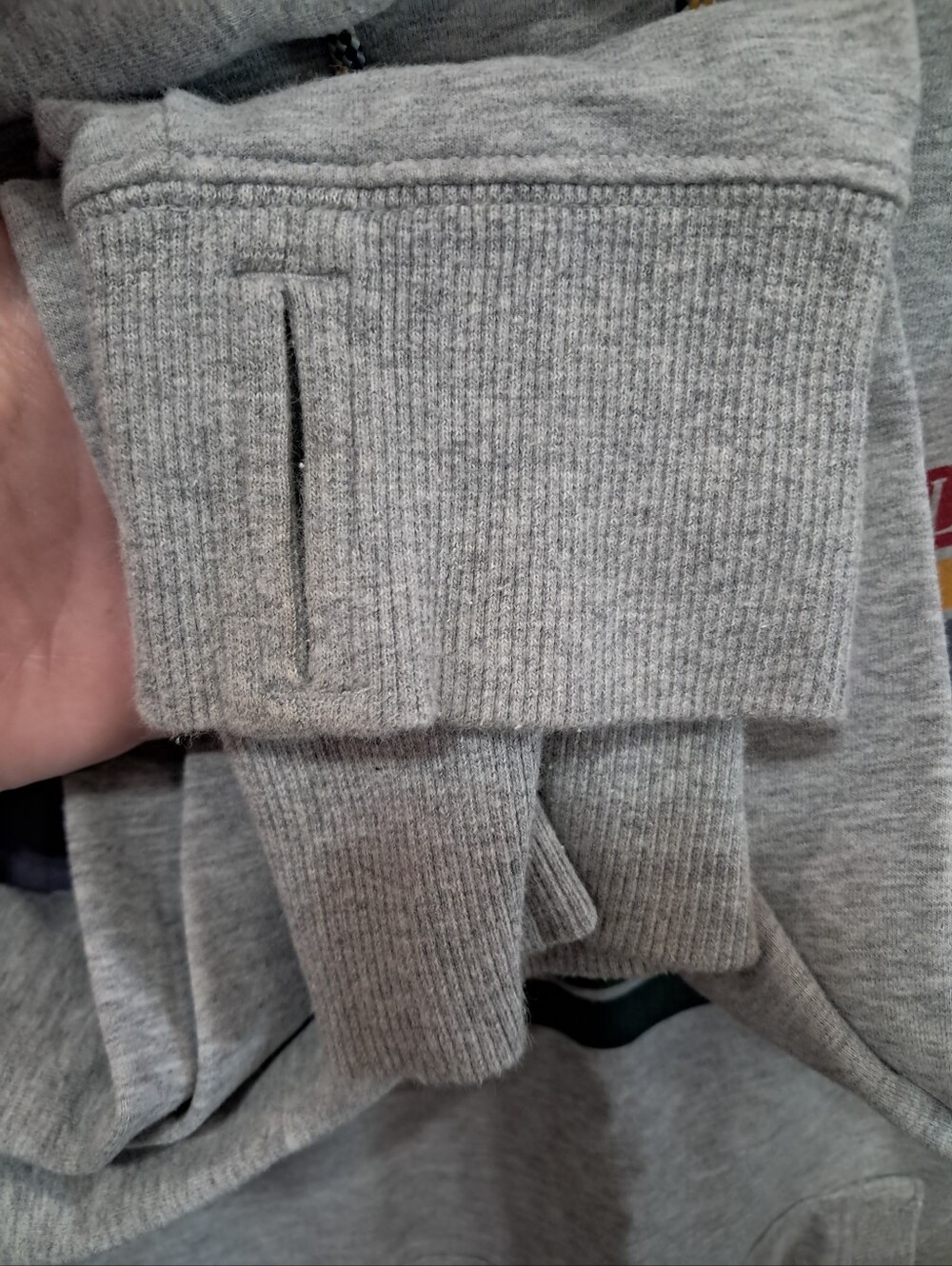 Women's Large L.L. Bean Sweatshirt Hoodie Gray with Stripes Thumbholes Pullover - Picture 8 of 8